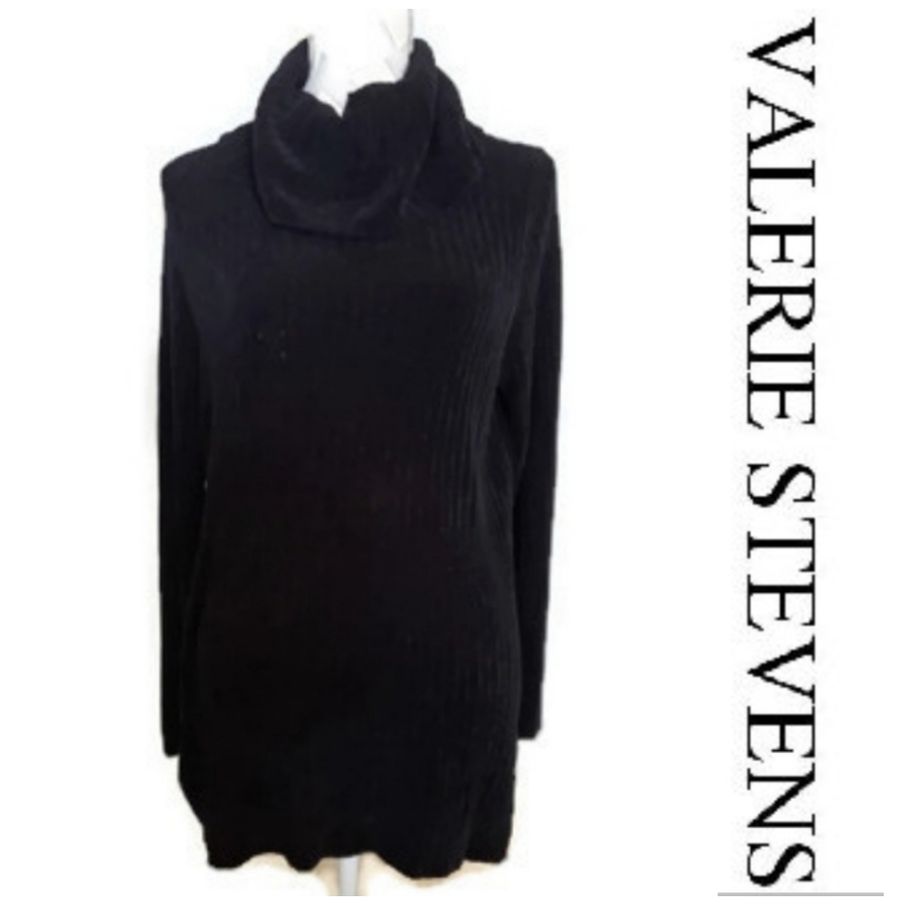 VALERIE STEVENS lightweight black cowl neck 100% Ryon size large womens sweater